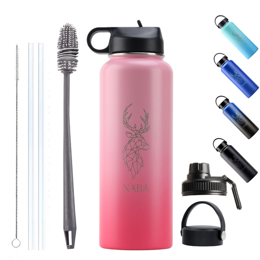 NABA Stainless Steel Water Bottle 1.2 Litre With a Wide Mouth- Pink Gradient