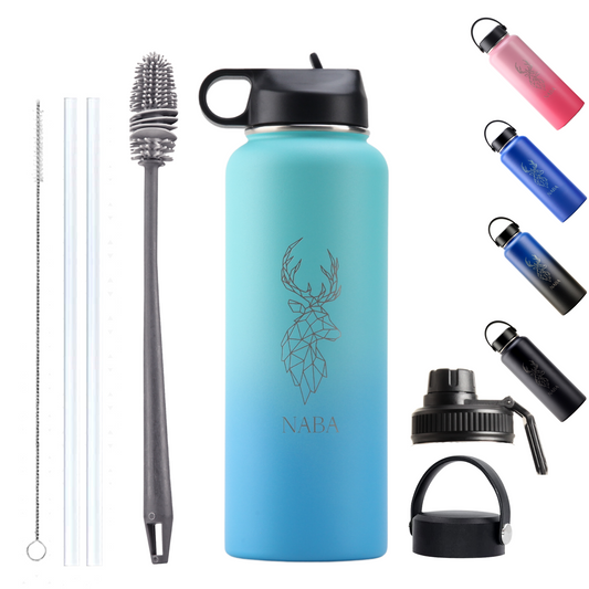 NABA Stainless Steel Water Bottle 1.2 Litre With a Wide Mouth- Teal Gradient