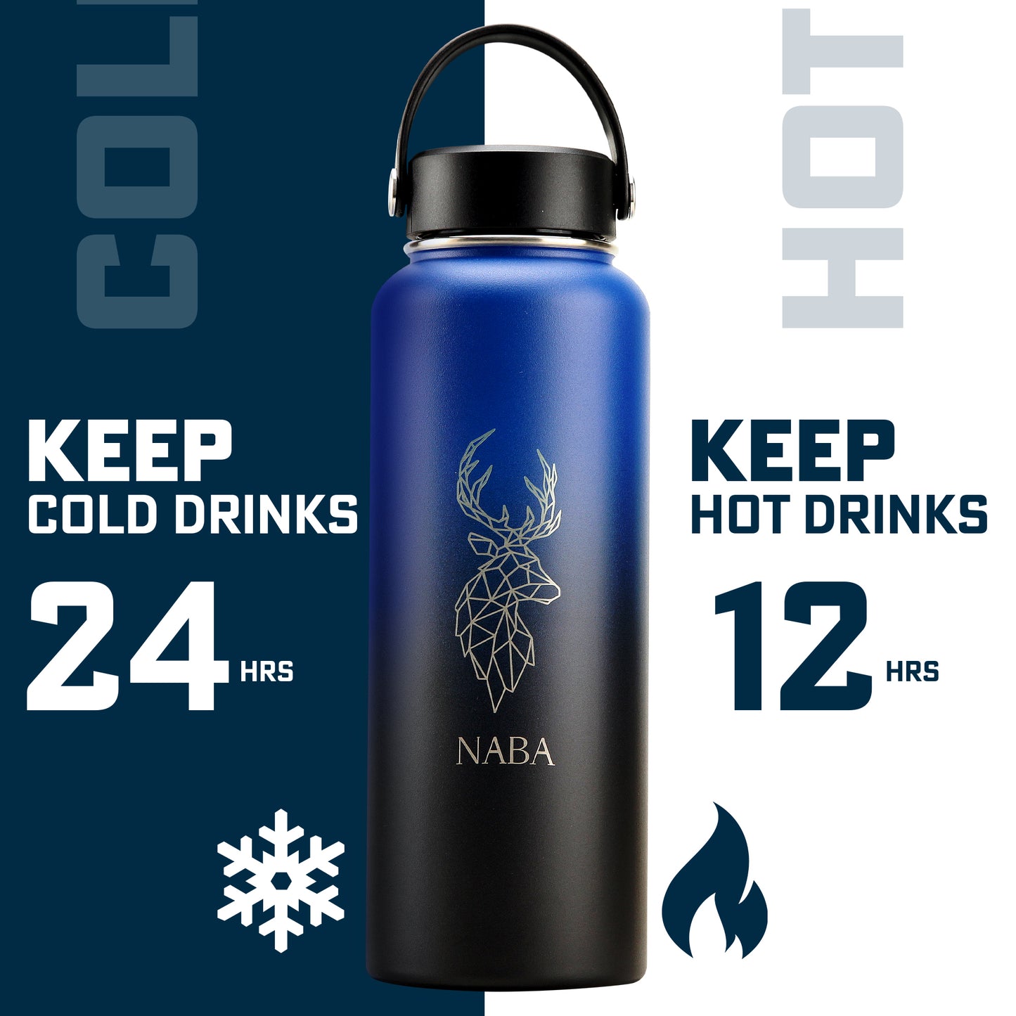 NABA Stainless Steel Water Bottle 1.2 Litre With a Wide Mouth- Blue Gradient