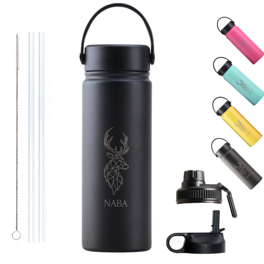 NABA Stainless Steel Water Bottle 600 ML With a Wide Mouth- Black