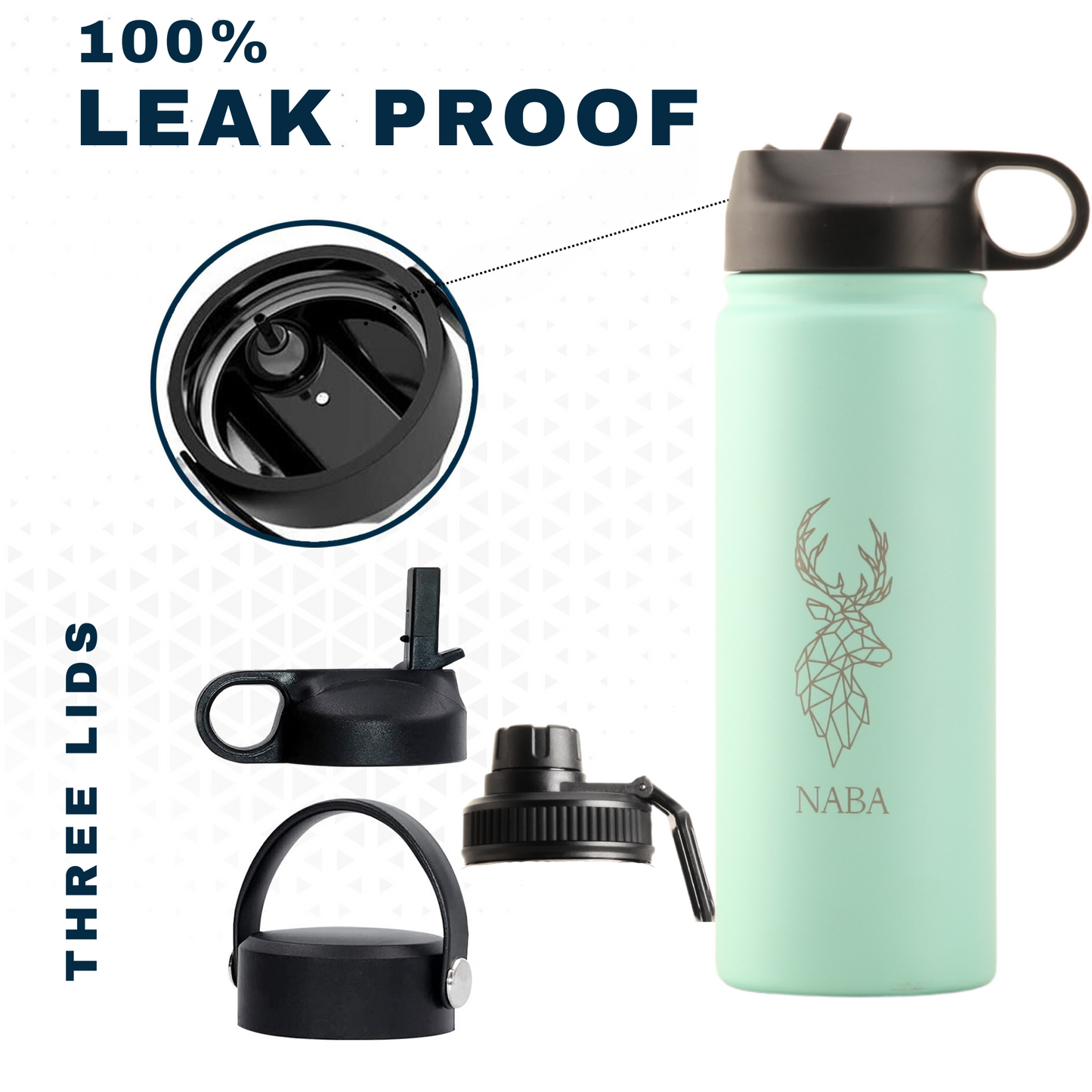 NABA Stainless Steel Water Bottle 600 ML With a Wide Mouth- Teal