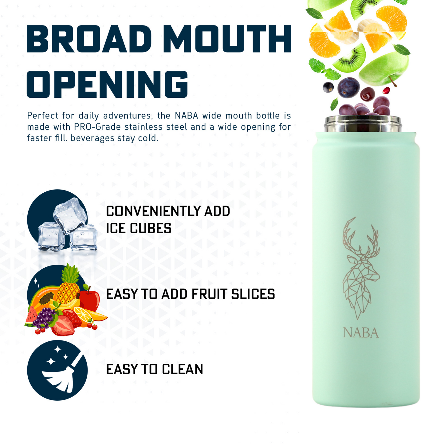 NABA Stainless Steel Water Bottle 600 ML With a Wide Mouth- Teal