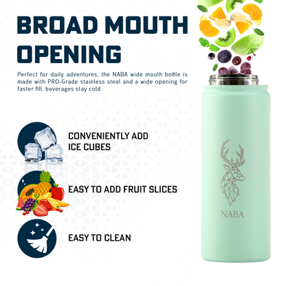 NABA Stainless Steel Water Bottle 600 ML With a Wide Mouth- Teal