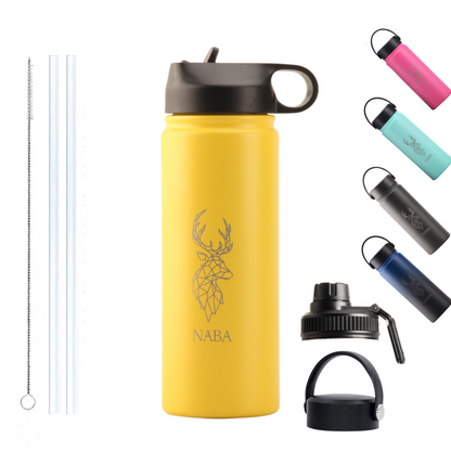 NABA Stainless Steel Water Bottle 600 ML With a Wide Mouth- Yellow