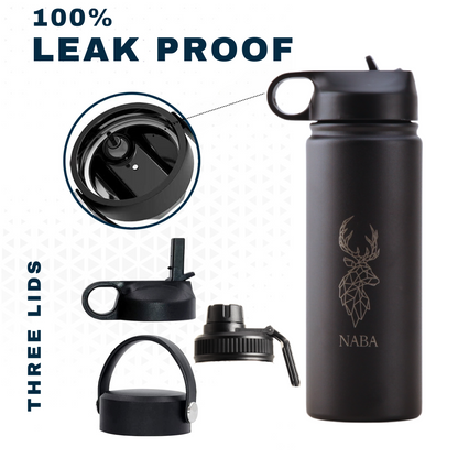 NABA Stainless Steel Water Bottle 600 ML With a Wide Mouth- Black