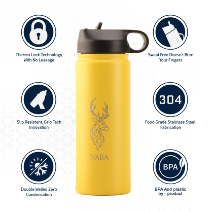 NABA Stainless Steel Water Bottle 600 ML With a Wide Mouth- Yellow