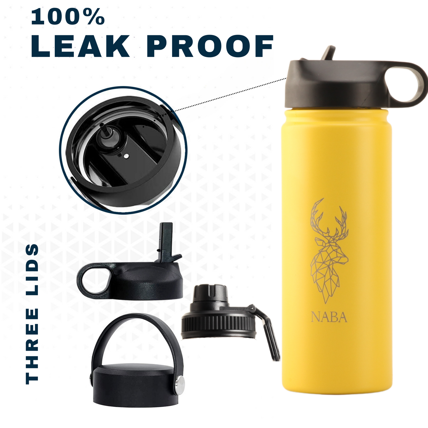 NABA Stainless Steel Water Bottle 600 ML With a Wide Mouth- Yellow