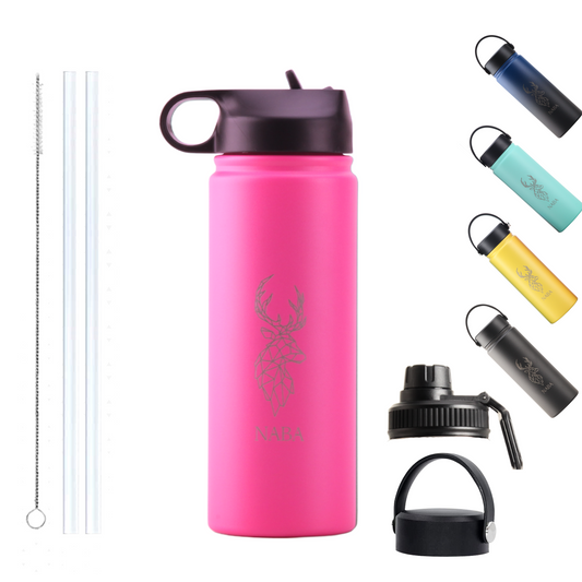 NABA Stainless Steel Water Bottle 600 ML With a Wide Mouth- Pink