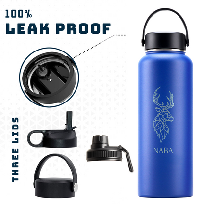 NABA Stainless Steel Water Bottle 1.2 Litre With a Wide Mouth- Blue