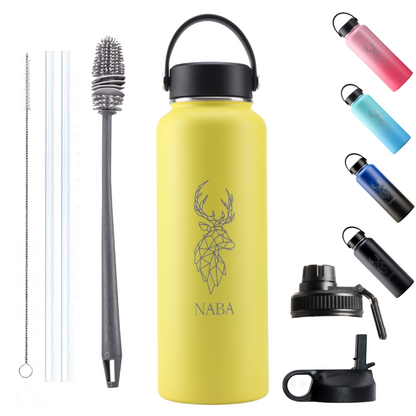 NABA Stainless Steel Water Bottle 1.2 Litre With a Wide Mouth- Yellow