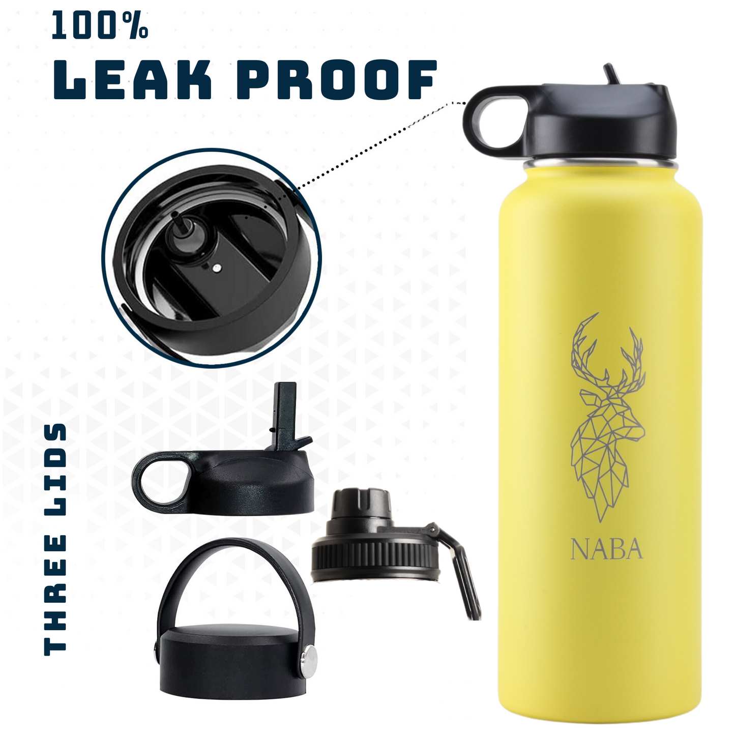 NABA Stainless Steel Water Bottle 1.2 Litre With a Wide Mouth- Yellow