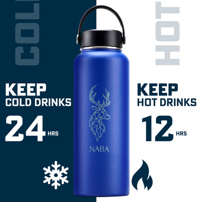 NABA Stainless Steel Water Bottle 1.2 Litre With a Wide Mouth- Blue